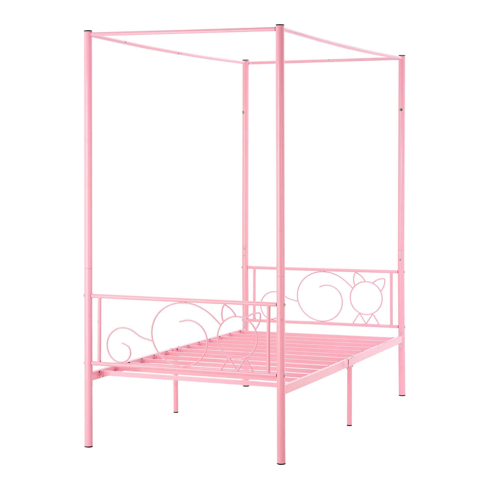 Twin Size Canopy Bed Frame Metal Canopy Bed With Headboard & Four Posters_voghion.com
